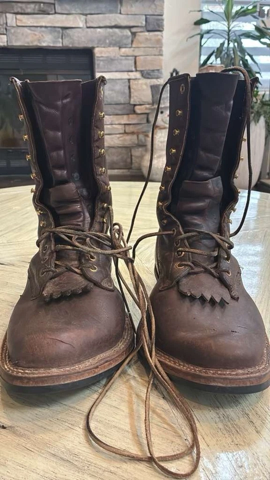 Whites 手工制作男式 10 Xwide 棕色皮靴 Logger Packer 系带 5 英寸宽 — 第 2/4 张图片