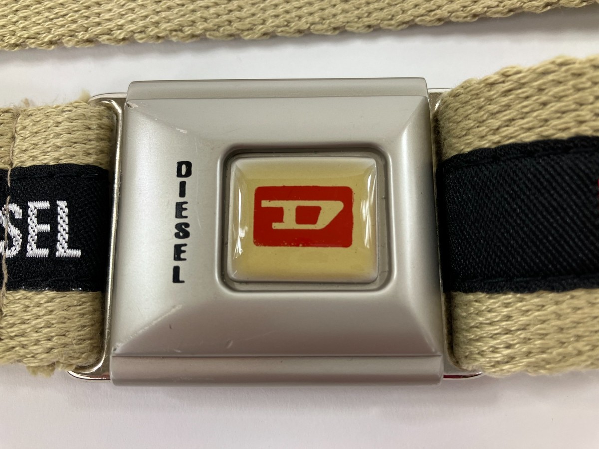 Vintage Diesel Khaki Canvas Adj Size Belt MultiLogo Clasp 