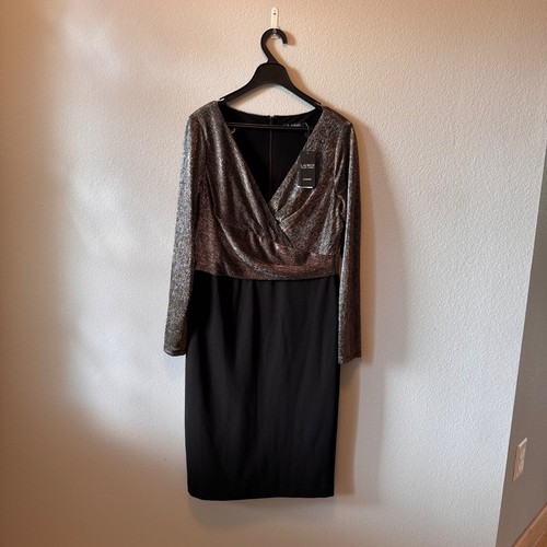 NWT Lauren Ralph Lauren Women's Metallic Long Sleeve Bodice Black Dress Size 12