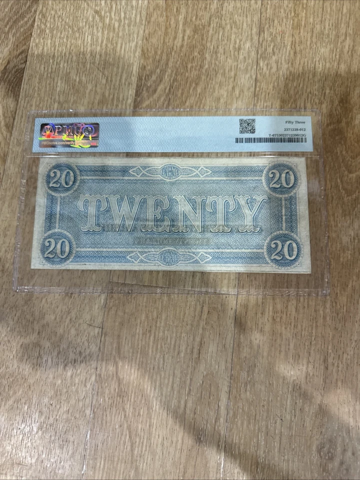 T-67 1864 20 Confederate States of America PMG 53 About Uncir PP B S/n 79436 - Image 3 of 3