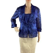 Alex Evenings Blue Floral Satin Tank and Jacket Set Size M 2 Piece Formal