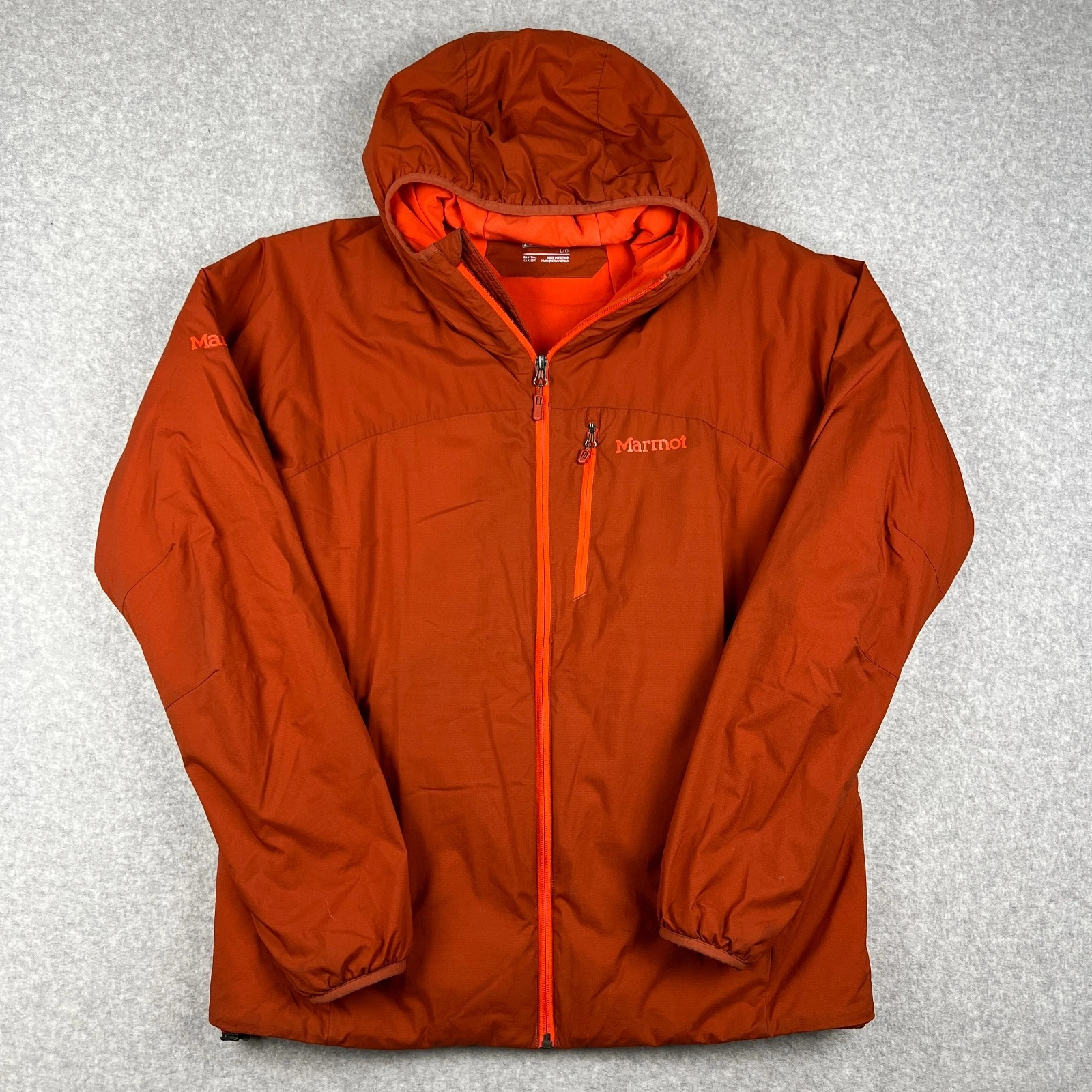 Marmot Novus Hoody Jacket Insulated Full Zip Large Mens Orange Ski Puffer Coat