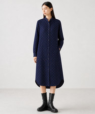 Ines de la Fressange x Uniqlo Shirt Dress Women S Blue Cotton Floral Long Sleeve