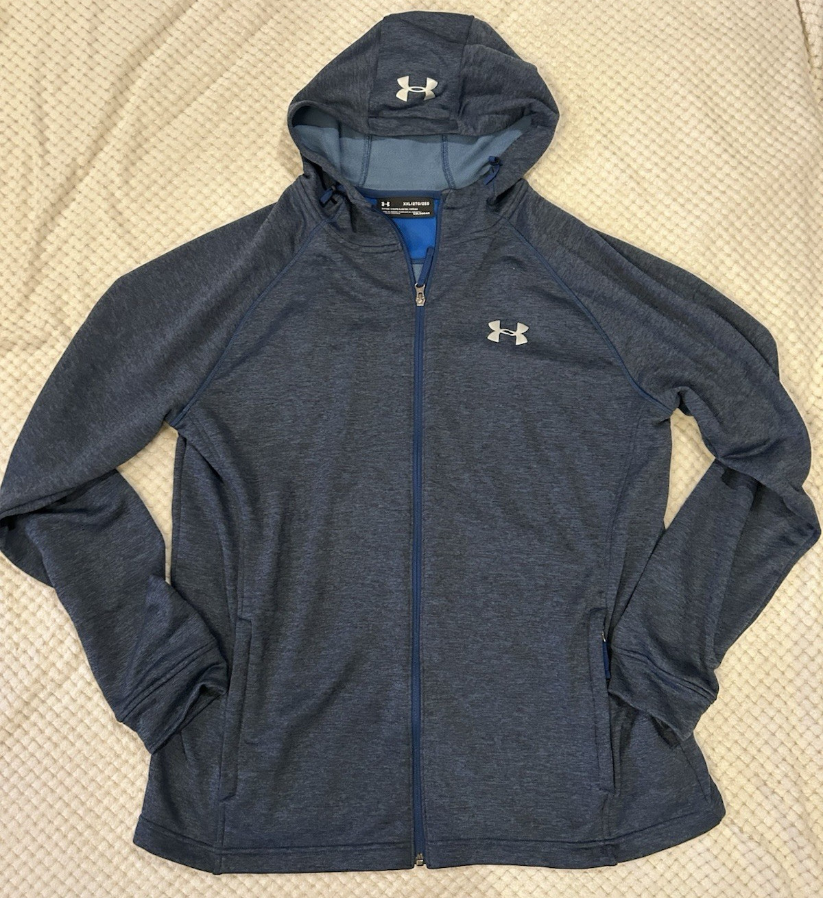 Under Armour Jacket Full Zip XXL ColdGear Mens Fitted Hoodie Pockets Blue