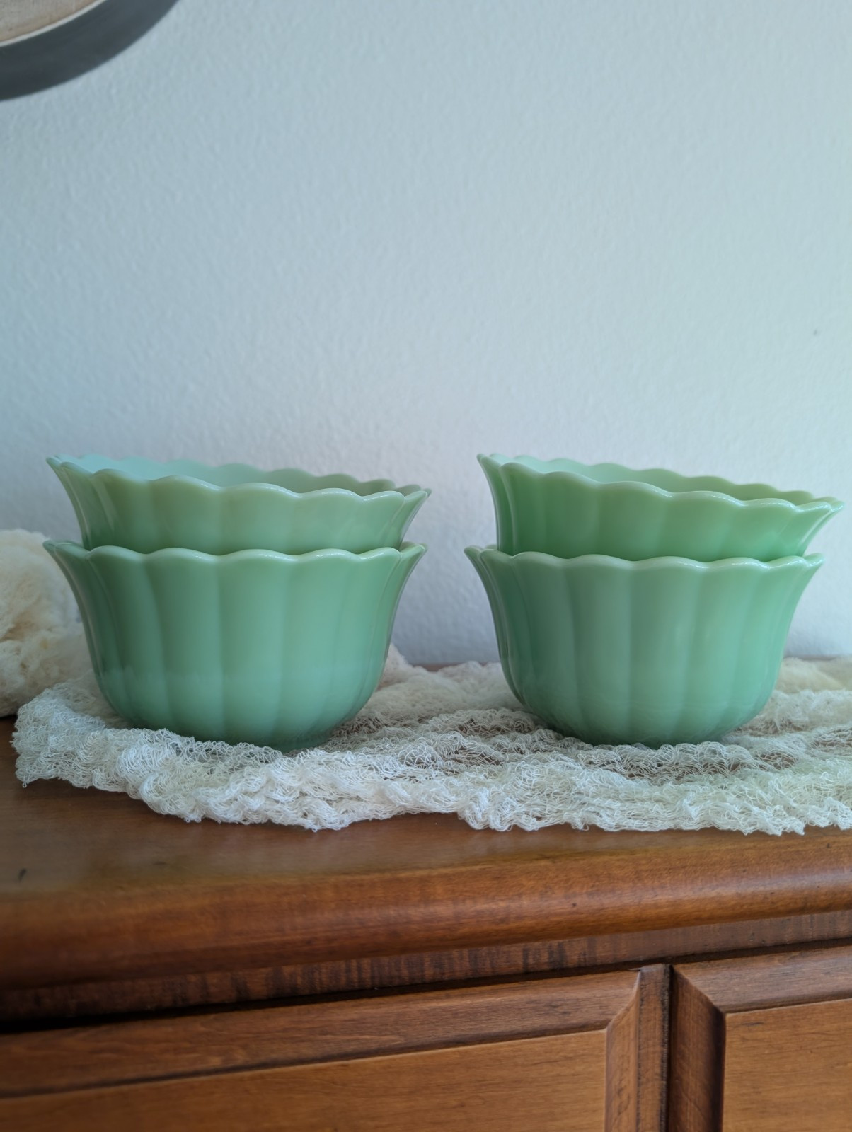 Jade Jadeite Pioneer Woman Scalloped Edge Cereal Bowls – Vintage-Inspired Stoneware Breakfast Bowls for Coffee, Soup, or Dessert, Set of 4, Durable and Stylish Kitchenware