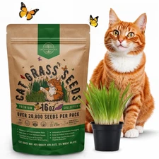 Cat Grass Seeds Mix - 20,800 Non-GMO Heirloom Seeds for Cats & Pets, 16 oz Pa...
