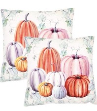 Fall Pumpkin Harvest Decorative Throw Pillow Cases Set of 2. Square 18x18 inch