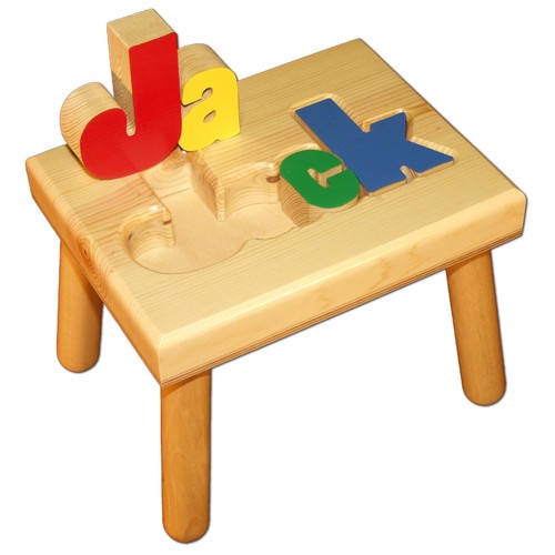 Damhorst Toys Personalized Wooden Child's Name Puzzle Stool Primary ...
