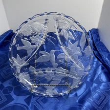 Frosted Etched 13" Round Hummingbird Platter, Relish Tray Serving Dish Fruit