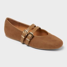 Women  s Henrietta Double Strap Mary Jane Flats with Memory Foam Insole  