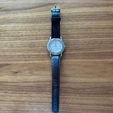 Gucci Ladies Watch Silver Dial Black Leather Analog Quartz 30mm Authentic