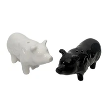 Vintage Pig Salt And Pepper Shakers Black And White Novelty