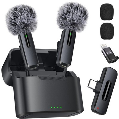 ZOPPLM Wireless Mini Microphone for iPhone - 2 Matte Black - Charging Case