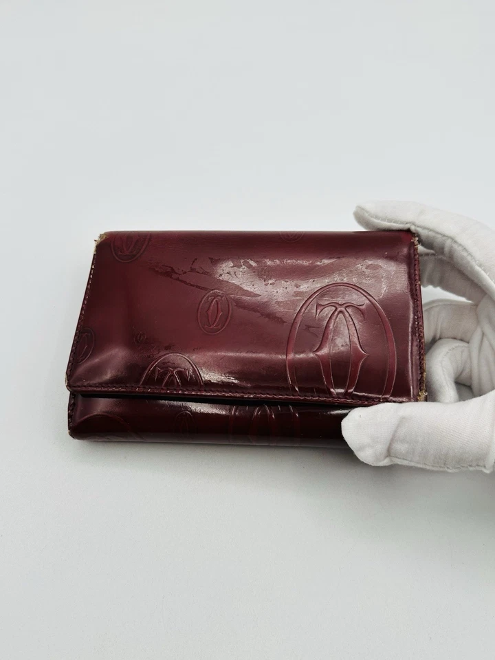 Authentic Vintage CARTIER Burgundy Red Patent Leather Bifold Mens Wallet France - Image 4 of 4