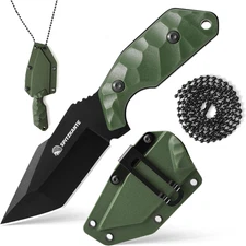 Neck Knife with Sheath and Necklace X-TAN-K, Full Tang Tanto Knife with 5Cr14Mov