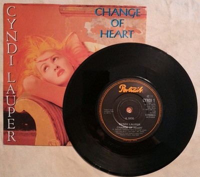 Single Vinyl 7'' Cyndi Lauper - Change Of Heart (Cover/Vinyl EX++) UK Portrait 