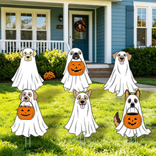 6Pcs Halloween Yard Outdoor Decorations, Plastic Ghost Dog Yard Signs, Waterproo