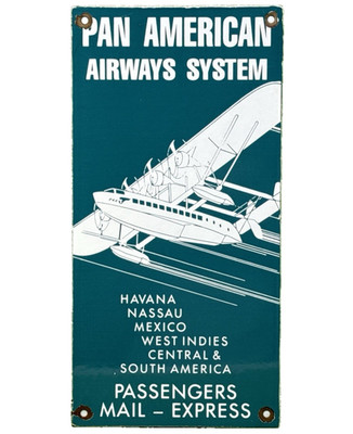 VINTAGE PAN AMERICAN PORCELAIN SIGN PAN AM AVIATION AIRPLANE HANGAR AIRPORT