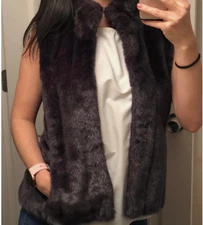 Banana Republic Faux Fur Vest Brown Plush Teddy Glam Zip Up Soft Cozy Layering M