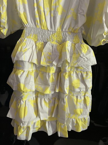 Shein Tiered Ruffle Dress Yellow & Tan Floral Print Sz S - Picture 9 of 13