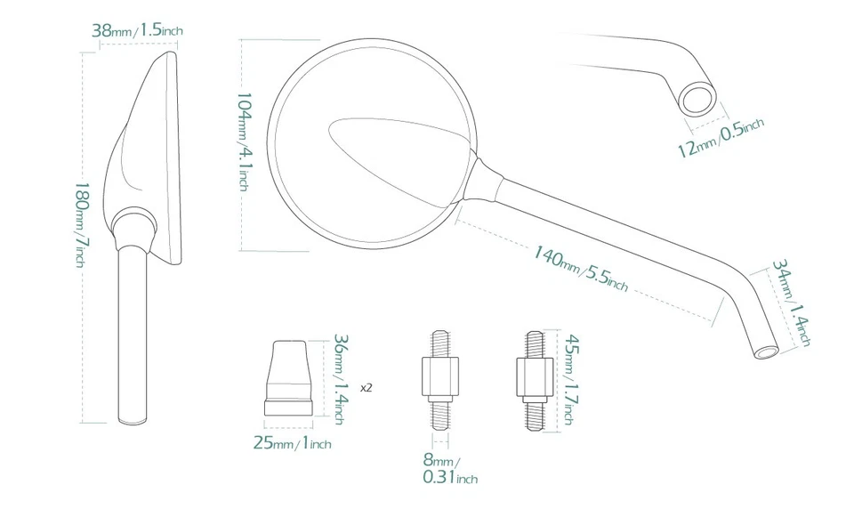 Magazi mirrors steel roundie chrome 8mm fits Aprilia Atantic SR motorcycle - Image 2 of 4