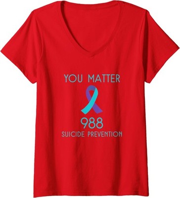 Suicide Prevention 988 Hotline Health Design Ladies' V-Neck Tshirt
