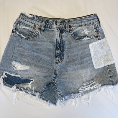 American Eagle Denim Mom Shorts Women Size 8 Distressed Patchwork Cut Offs
