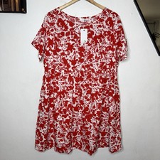 New Labelbe Red Floral Dress Womens US 16 Viscose Short Sleeve Bohemian Label Be