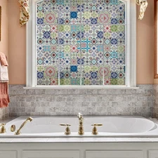 Window Film Talavera Style Stained Glass Static Cling, With Tools, 17.7" x 78.7"