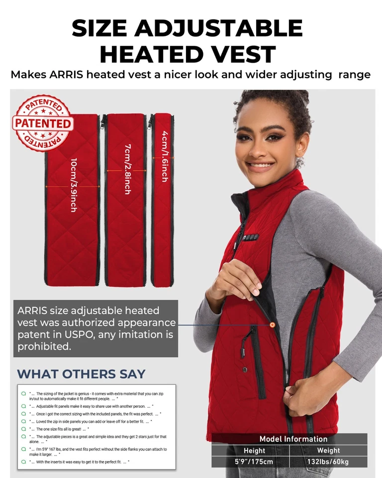ARRIS Chaleco Térmico Mujer, Talla Ajustable 7.4V Chaleco Cálido Eléctrico con Batería Foto 2 de 4