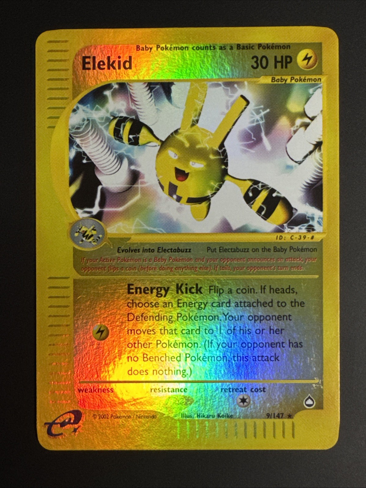 Pokémon TCG Elekid Reverse Holo Aquapolis 9/147 WOTC 2002 Near Mint