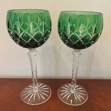 Ajka Arabella Cut Crystal Emerald Green Wine Hock - Set Of 2