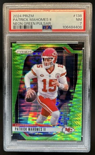 2024 Panini Prizm Patrick Mahomes II Neon Green Pulsar #138 Chiefs PSA 7