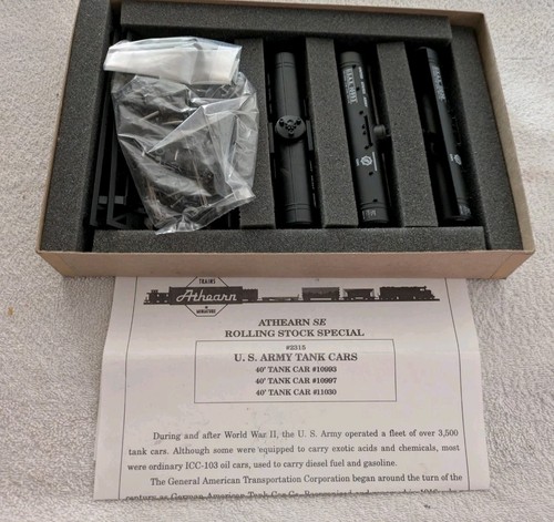 Kit de 3 vagones cisterna de cúpula única Athearn HO Ejército de los Estados Unidos analógicos negros #2315 NOS | Condition: New