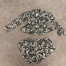 Free People Green Gray Pajama Set Shorts NWT Size Small Long Sleeve Button Front