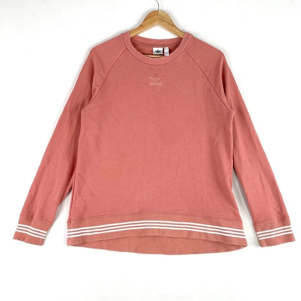 Adidas Originals Terry Sweatshirt Womens Size 6 Pink White Crew Neck Relaxed Fit