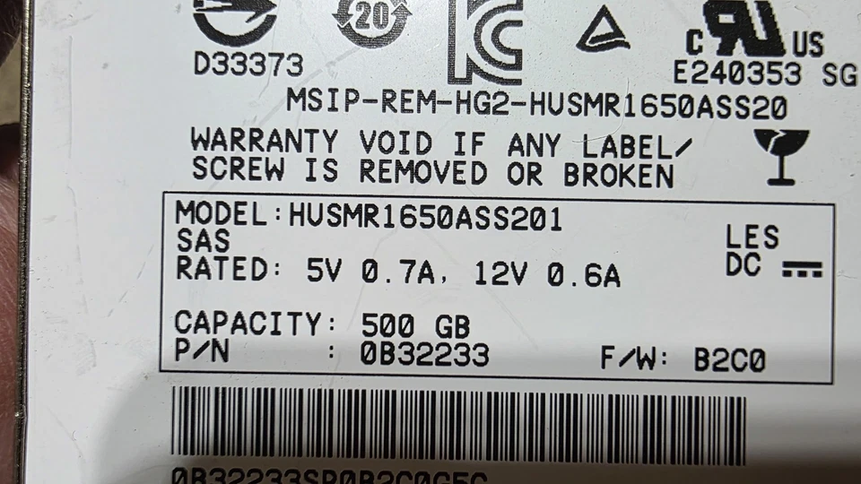 Hitachi HGST HUSMR1650ASS201 500GB 2.5" SFF SAS 12Gb/s Solid State Drive 0B32233 - Image 3 of 3