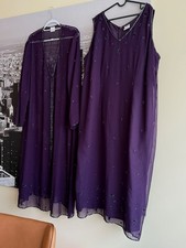 Size 28 / 30 Purple Beaded Dress & Sheer Jacket Party Event 3/4 Length Lined
