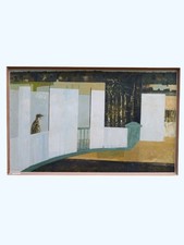 Huge original painting SCREENED BRIDGE by DAVID HOLT (1964) solitary figure