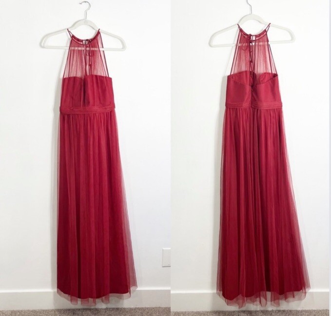 amsale tulle bridesmaid dresses NWT Aliki Crimson Dress Size 6 Red Formal Maxi A Line line silhouette