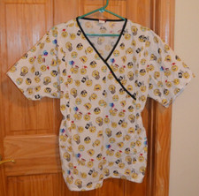 Sherly Uniforms Scrub Top Medical Nursing Emoji Smiley Face Cotton Blend L