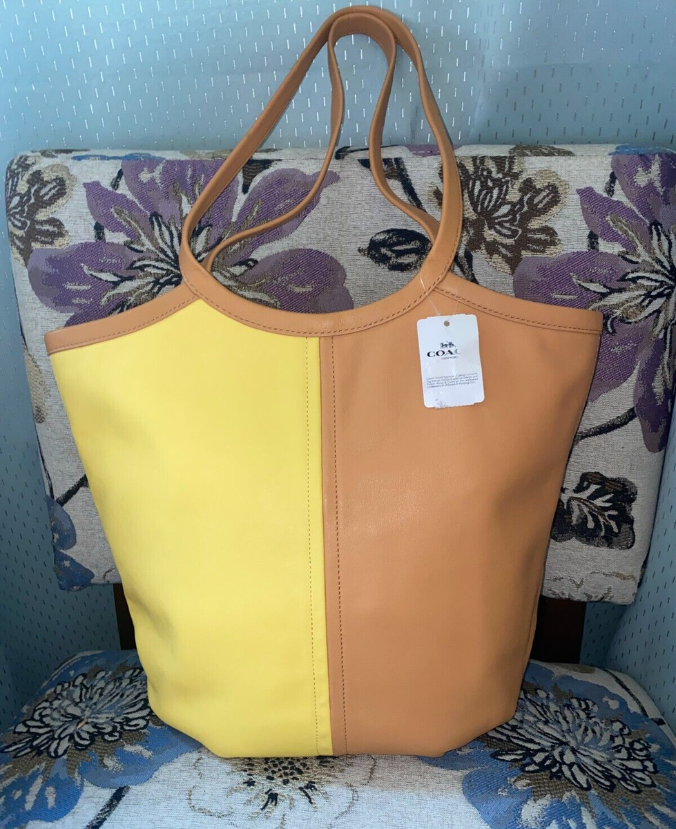 COACH C2594 Bea Tote Colorblock Soft Leather Natural Yellow Multi