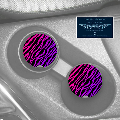 ZEBRA PRINT PINK & PURPLE CUSTOM RUBBER CAR COASTERS SET (2) 