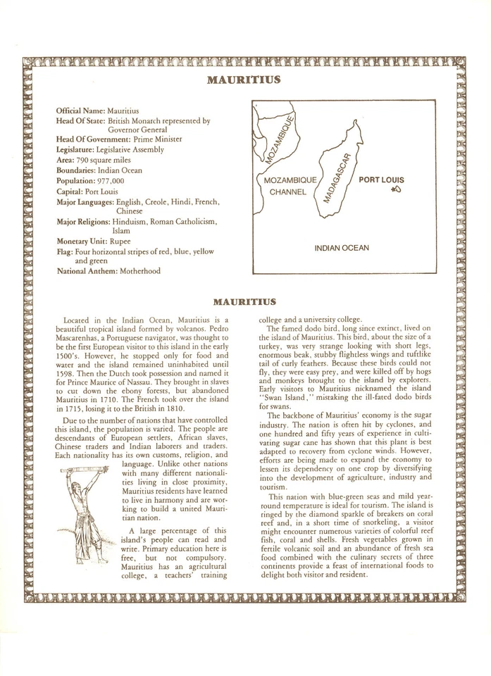 Nota de banco Maurício 5 rúpias 1967 P-30c UNC com bandeira FDI UN A/48 100780 - Imagem 3 de 3