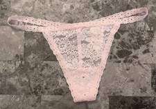 NWT VICTORIA'S SECRET PINK MEDIUM FLORAL LACE RHINESTONE V STRING PANTIES