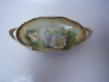 Vintage RS Germany Relish Tray Roses Gold Trim Handles 4.5" by 9"