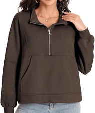 ANRABESS Junior Cropped Fleece Sweatshirt Pullover Sweater, Size M, Brown, NWOT