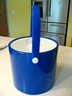 Vintage Blue Plastic Lined Ice Bucket with Handle and Acrylic Lid