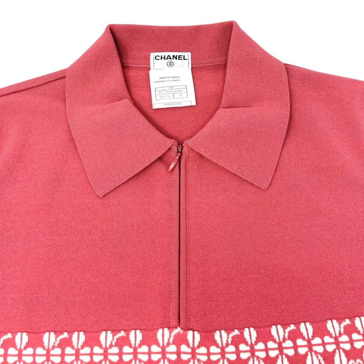 CHANEL Vintage 01P CC Logo Knit Polo Top #38 Pink Button