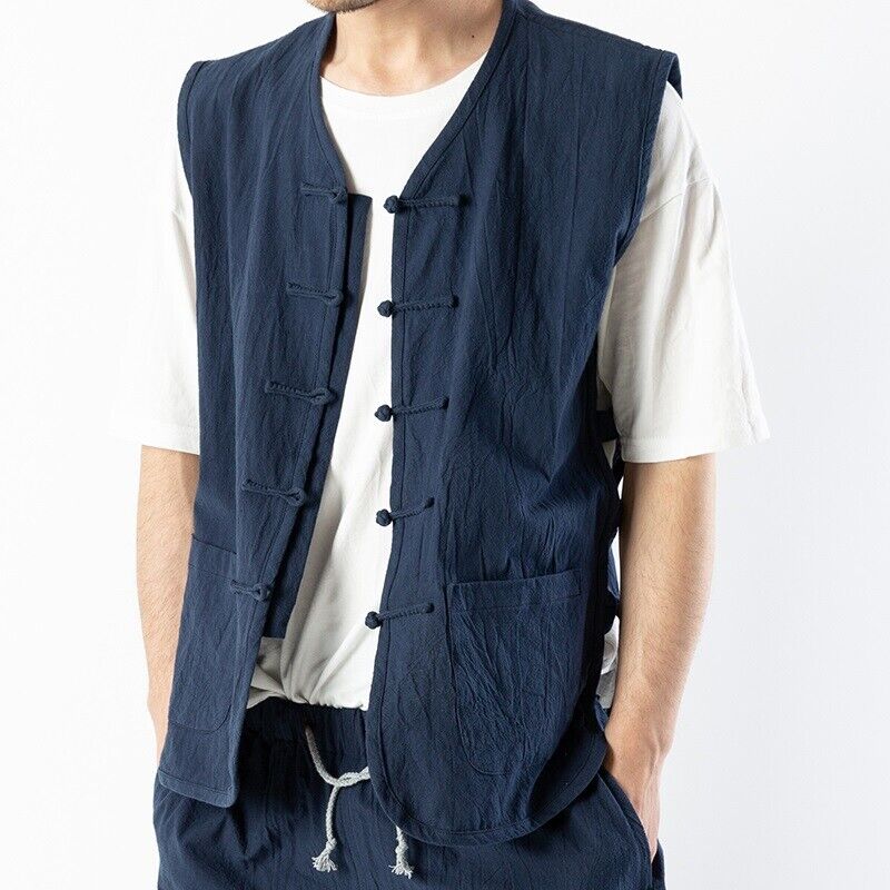 Retro Mens Waistvest Tops Summer Vest Cotton Linen Retro Mens Waistvest Tops Summer Vest Cotton Linen